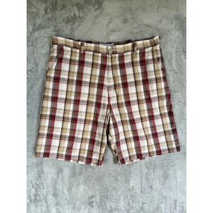 Vintage‎ Y2K Old Navy Shorts Mens 42 Red Brown Plaid Preppy Grunge 100% Cotton